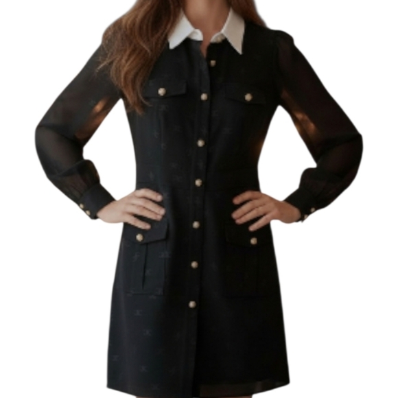 Celine Dresses & Skirts - Celine-Black Dress with White Collar& Gold Celine Buttons-made in Italy-luxury